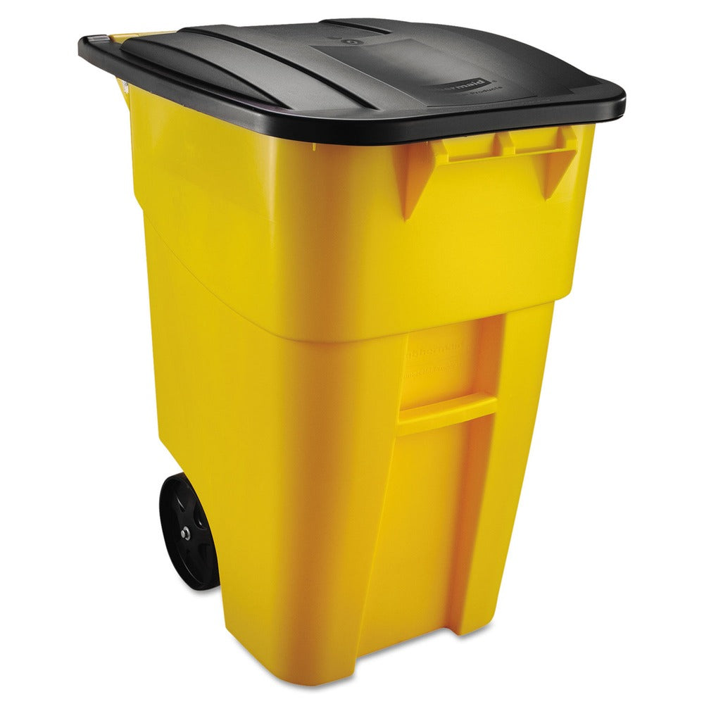 Rubbermaid Commercial 50 Gallon Molded Plastic Square Brute Rollout Container - Yellow