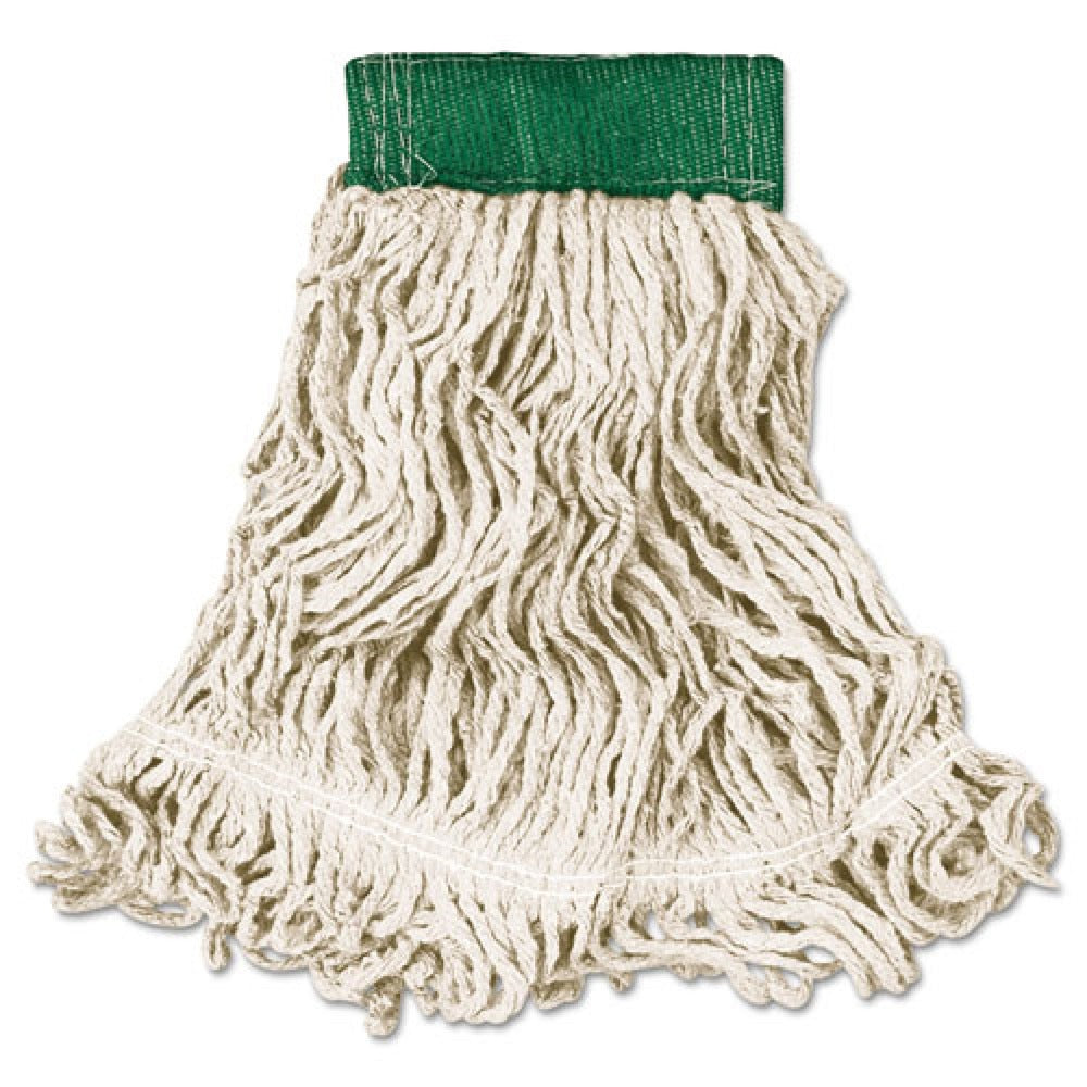 Rubbermaid Commercial Super Stitch Looped-End Cotton/Synthetic Wet Mop Head - Medium, Green/White (6/Carton)