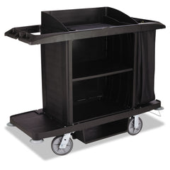 Rubbermaid Commercial 22 in. x 60 in. x 50 in. 2 Bins 3 Shelves Plastic Housekeeping Cart - Black