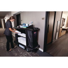 Rubbermaid Commercial 22 in. x 60 in. x 50 in. 2 Bins 3 Shelves Plastic Housekeeping Cart - Black