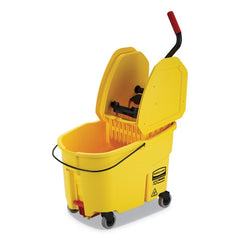 Rubbermaid Commercial 44 qt. WaveBrake 2.0 Down-Press Plastic Bucket/Wringer Combos - Yellow