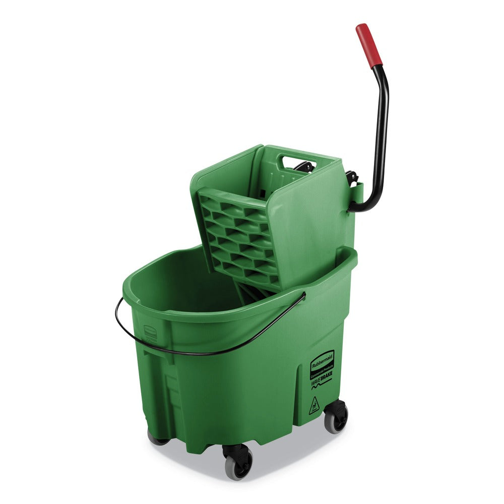 Rubbermaid Commercial WaveBrake 2.0 35 qt. Side-Press Plastic Bucket/Wringer Combos - Green