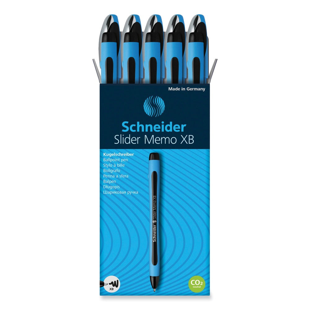 Schneider Slider Memo XB Extra-Bold 1.4 millimeter Stick Ballpoint Pen - Black Ink/Black/Light Blue Barrel (10/Box)