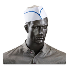 AmerCareRoyal Adjustable Crepe Paper Classy Cap - One Size Fits All/White/Blue Stripe (1000/Carton)