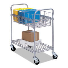 Safco 26.75 in. x 18.75 in. x 38.5 in. 1 Shelf 1 Bin Dual-Purpose Wire Mail and Filing Cart - Metallic Gray
