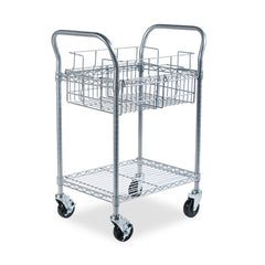 Safco 26.75 in. x 18.75 in. x 38.5 in. 1 Shelf 1 Bin Dual-Purpose Wire Mail and Filing Cart - Metallic Gray