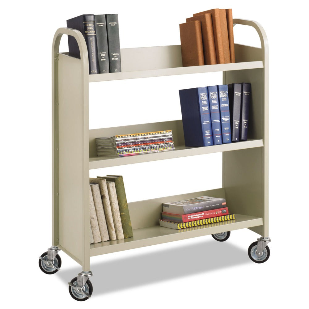 Safco 36 in. x 18.5 in. x 43.5 in. 300 lbs. Capacity 3 Shelves Metal Steel Double-Sided Book Cart -  Sand
