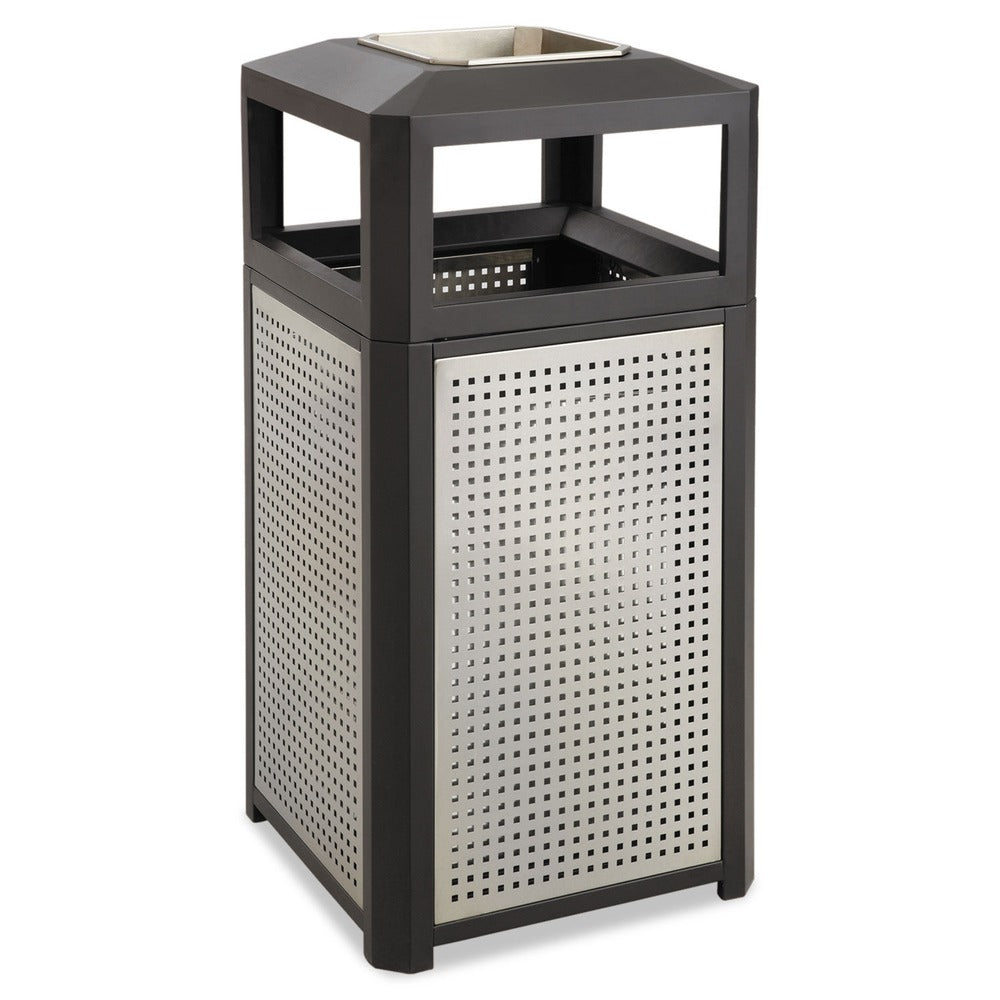 Safco 38 gal. Evos Series Steel Waste Container - Black