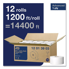 Tork 12013903 3.48 in. x 1200 ft. Septic Safe 1-Ply Advanced Bath Tissue - Jumbo, White (12/Carton)