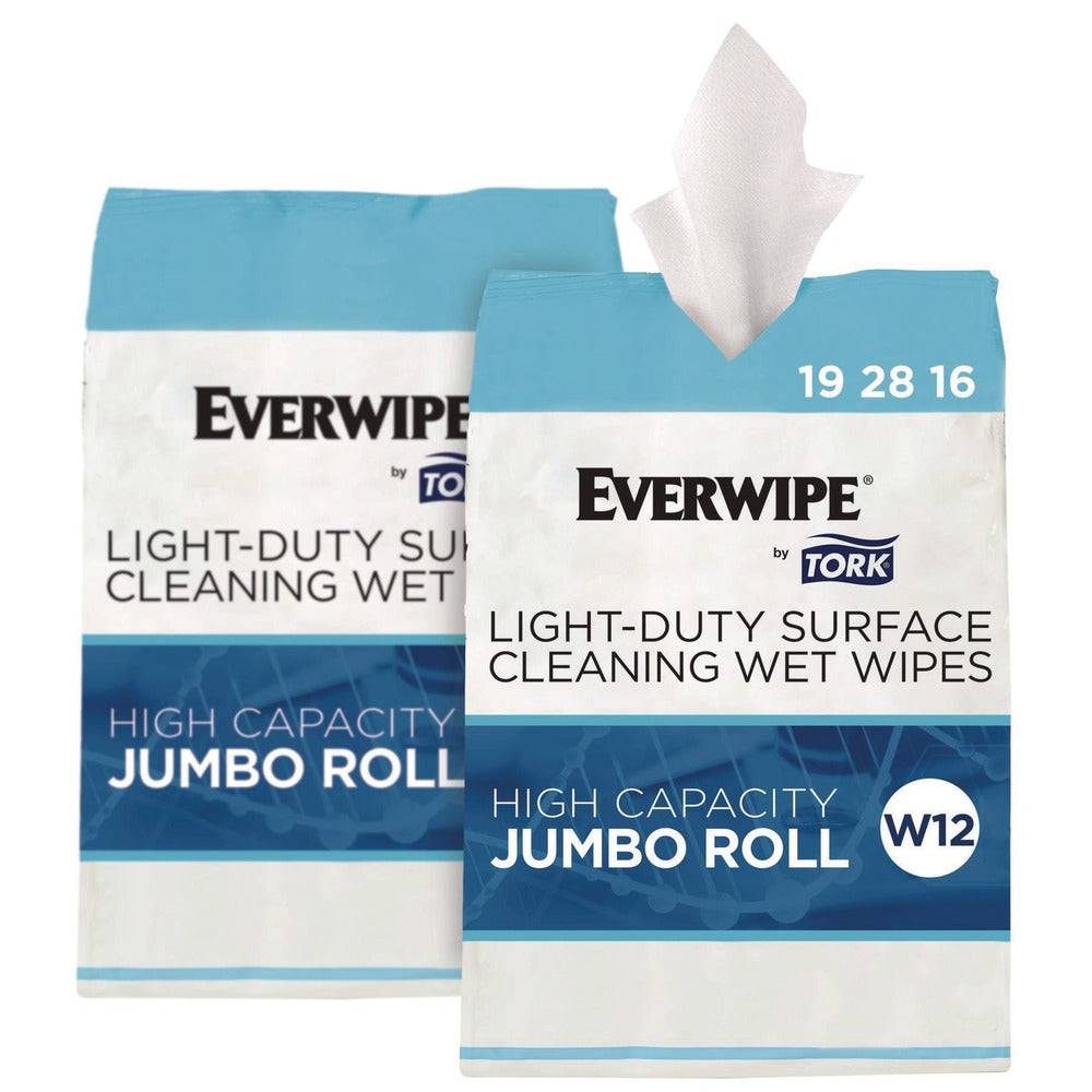 Tork 192816 8 in. x 6 in. 1-Ply Light-Duty Surface Cleaning Wet Wipe - Unscented, White (2 Rolls/Carton)
