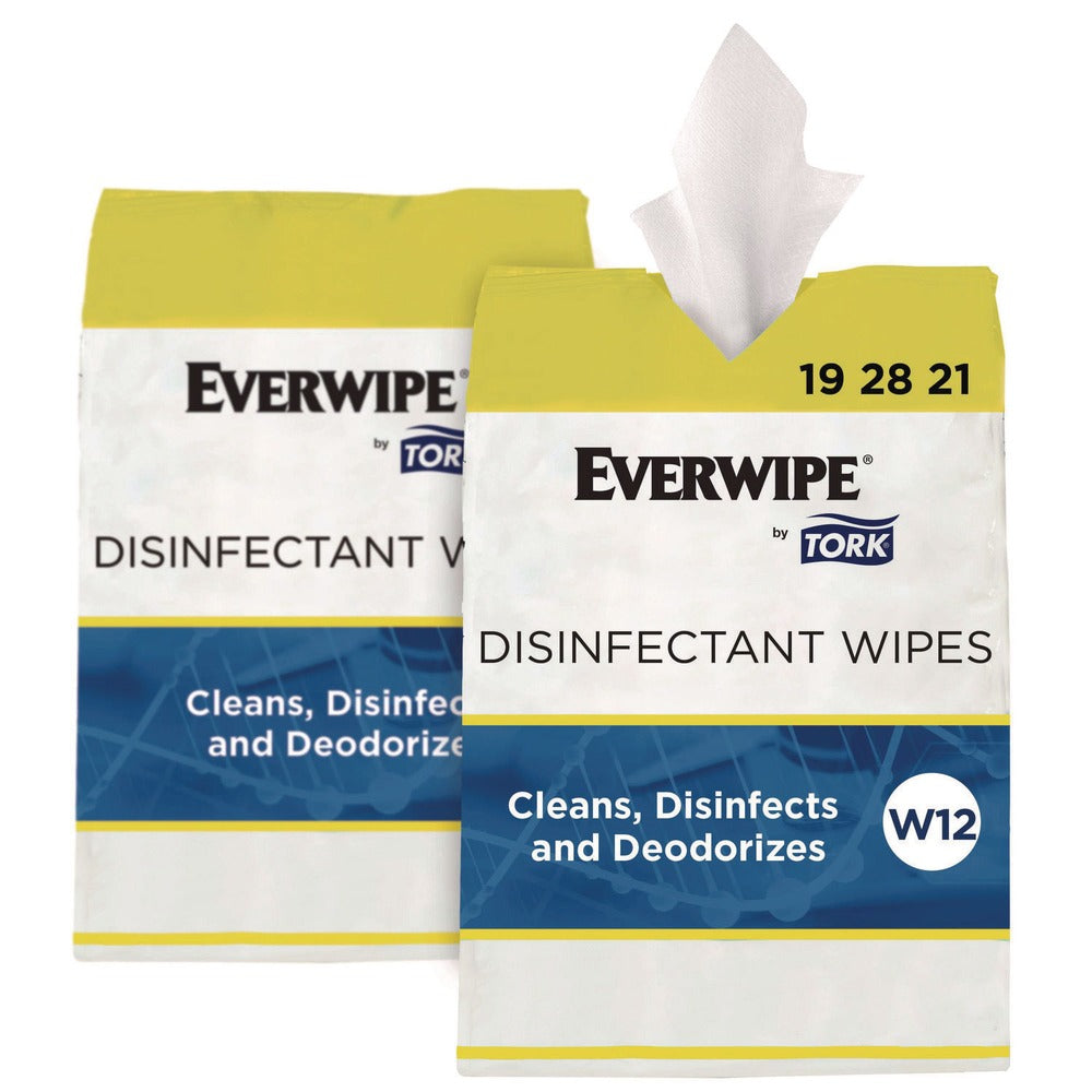 Tork 1-Ply 8 x 6 Disinfectant Wipe Jumbo Rolls - Lemon/White (2/Carton)