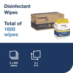 Tork 1-Ply 8 x 6 Disinfectant Wipe Jumbo Rolls - Lemon/White (2/Carton)
