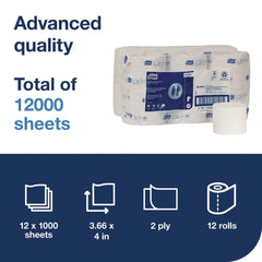 Tork 2-Ply Advanced Coreless High Capacity Bath Tissue - White (12 Rolls/Carton)