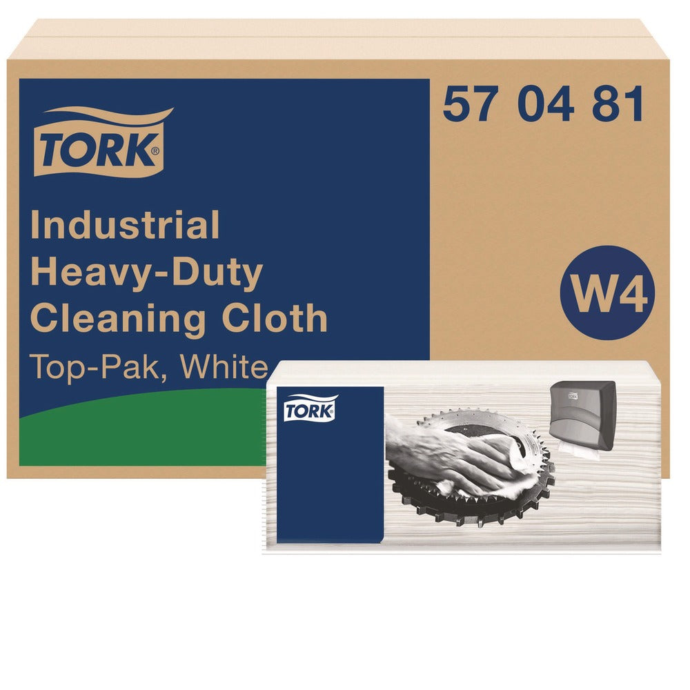 Tork 1-Ply 13.97 x 4.25 in. Industrial Heavy-Duty Cleaning Cloth - Unscented, White (4/Carton)
