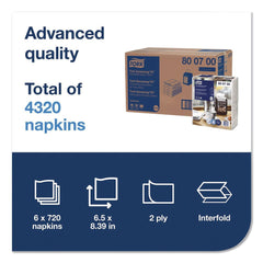 Tork Xpressnap Fit 6.5 in. x 8.4 in. 2-Ply Interfold Dispenser Napkins - White (6/Carton)
