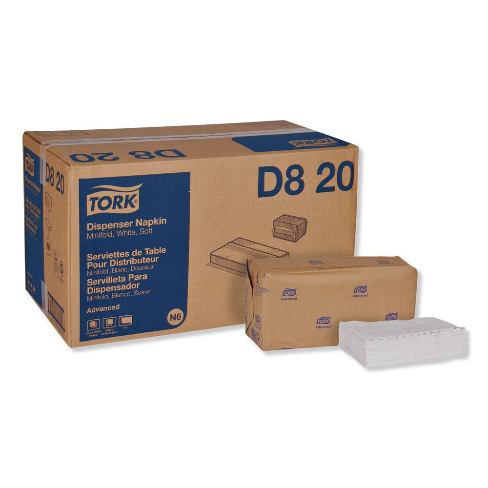 Tork 1-Ply 13 in. x 12 in. Advanced Soft Minifold Dispenser Napkins White (6000/Carton)
