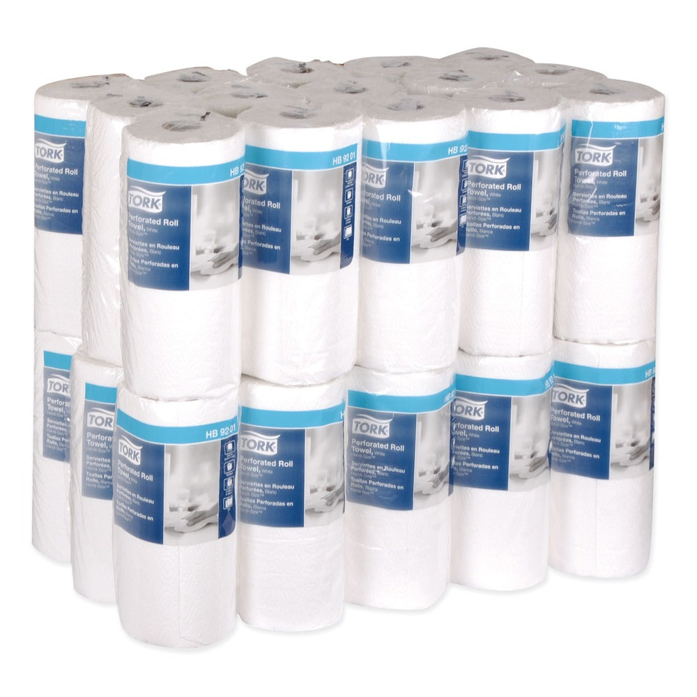 Tork HB9201 Handi-Size 2-Ply 11 in. x 6.75 in. Perforated Roll Towels - White (120/Roll, 30/Carton)