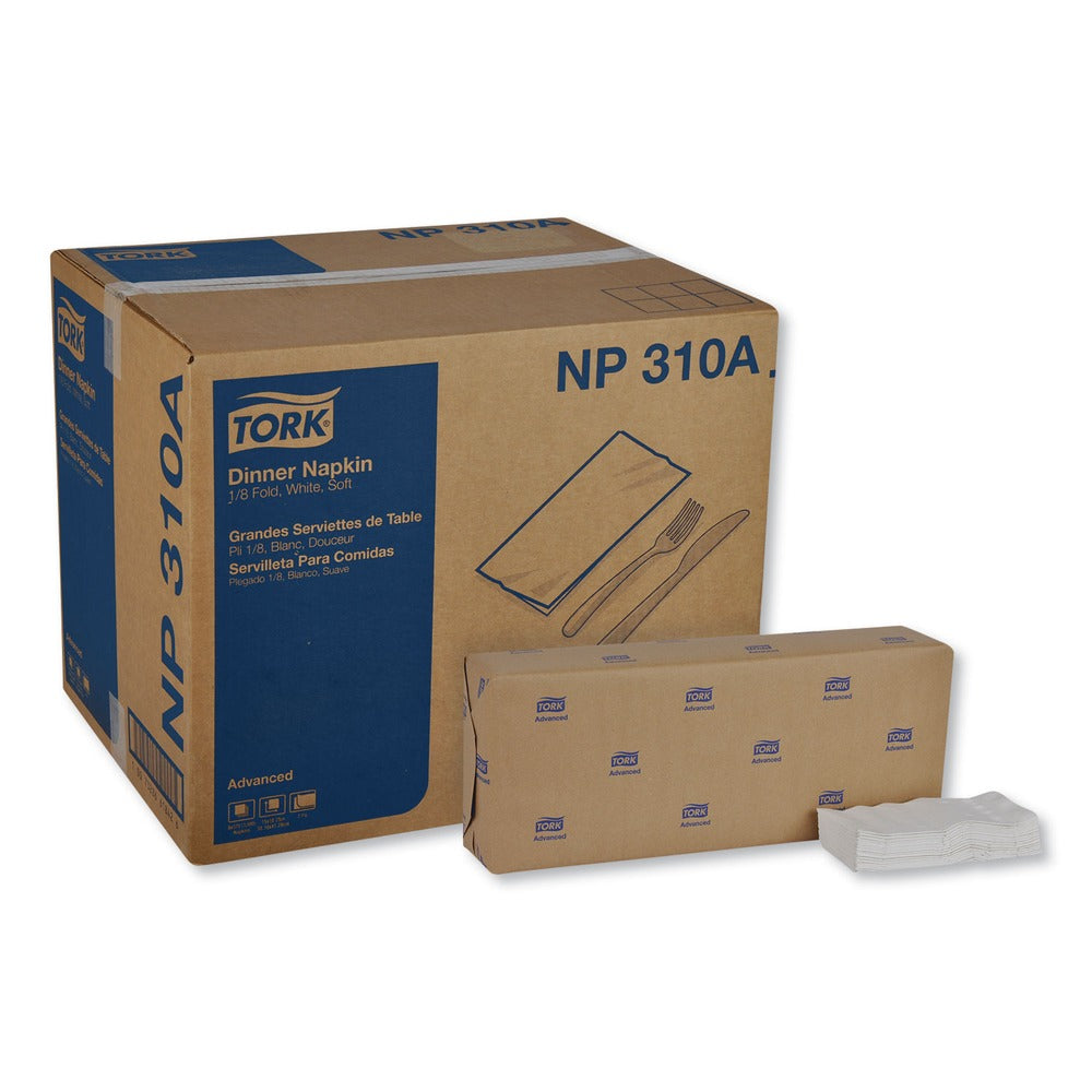 Tork 15 in. x 16.25 in. 2-Ply 1/8-Fold Advanced Dinner Napkins - White (3000/Carton)