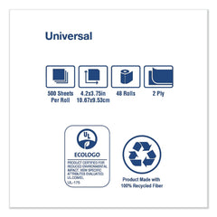 Tork 2-Ply Universal Septic-Safe Bath Tissue - White (500 Sheets/Roll, 48 Rolls/Carton)
