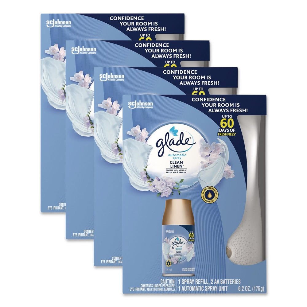 Glade 306038 Clean Linen Automatic Spray Starter Kit - White/Gold (4/Carton)