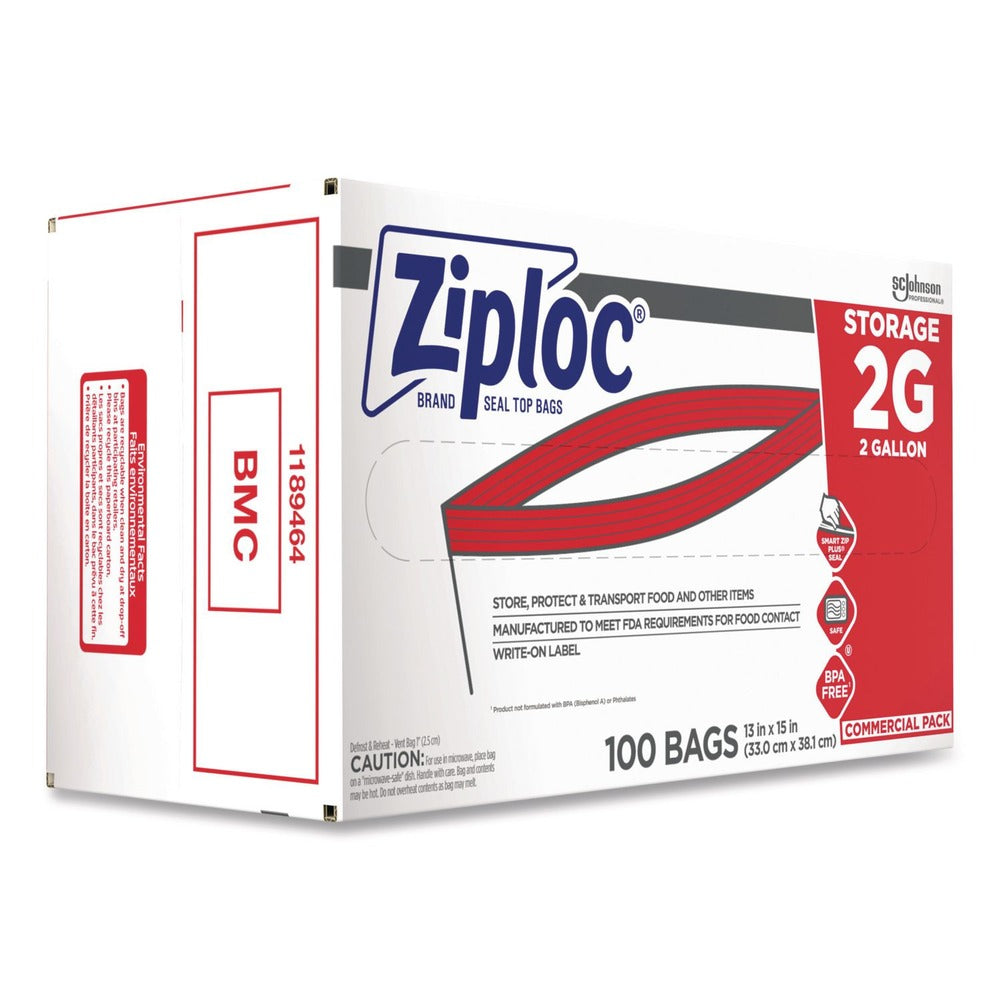 Ziploc 2 Gallon 1.75 mil. 15 in. x 13 in. Double Zipper Storage Bags - Clear (100/Carton)