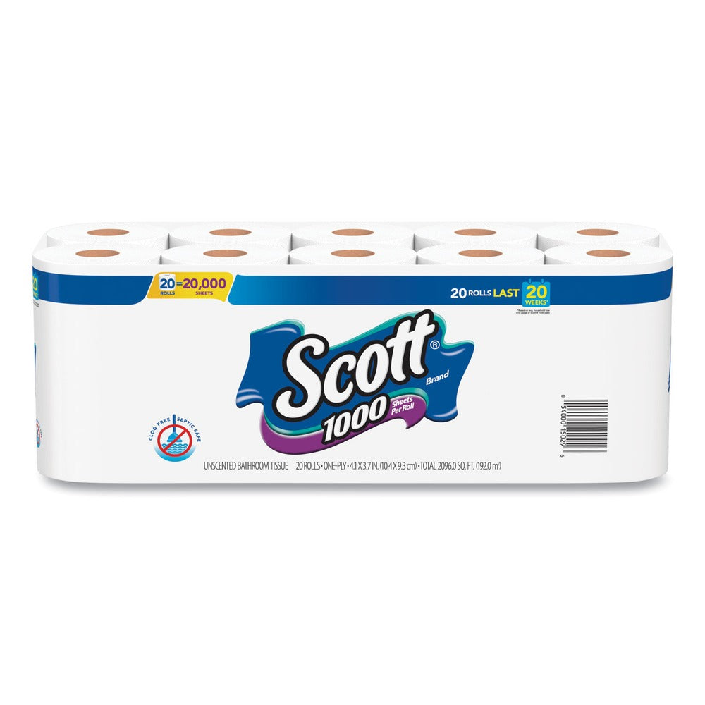 Scott 20032 1000 1 Ply Septic Safe Bathroom Tissue - White (20/Pack)