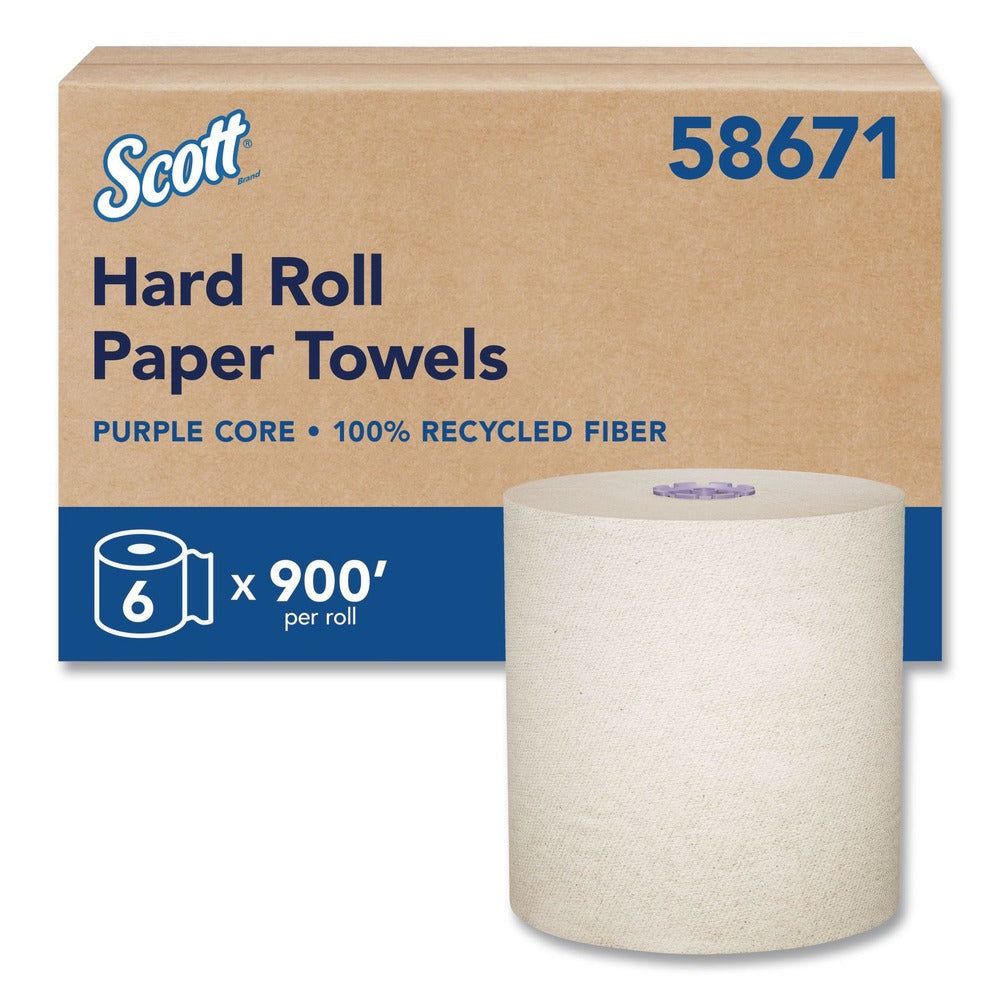 Scott 8 in. x 900 ft. 1-Ply 100 Percent Recycled Hard Roll Paper Towels - Brown (6/Carton)