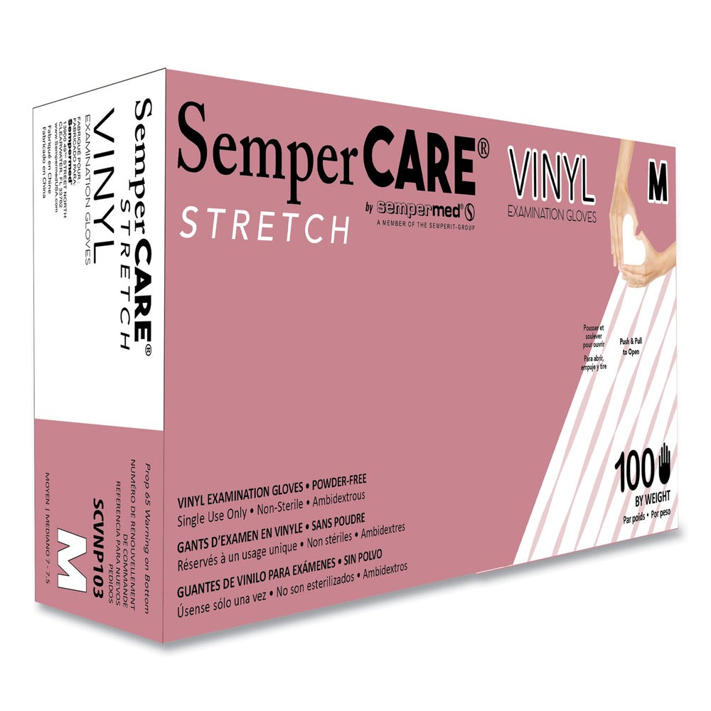 SemperCare Stretch Vinyl Examination Gloves - Medium, Cream (1000/Carton)