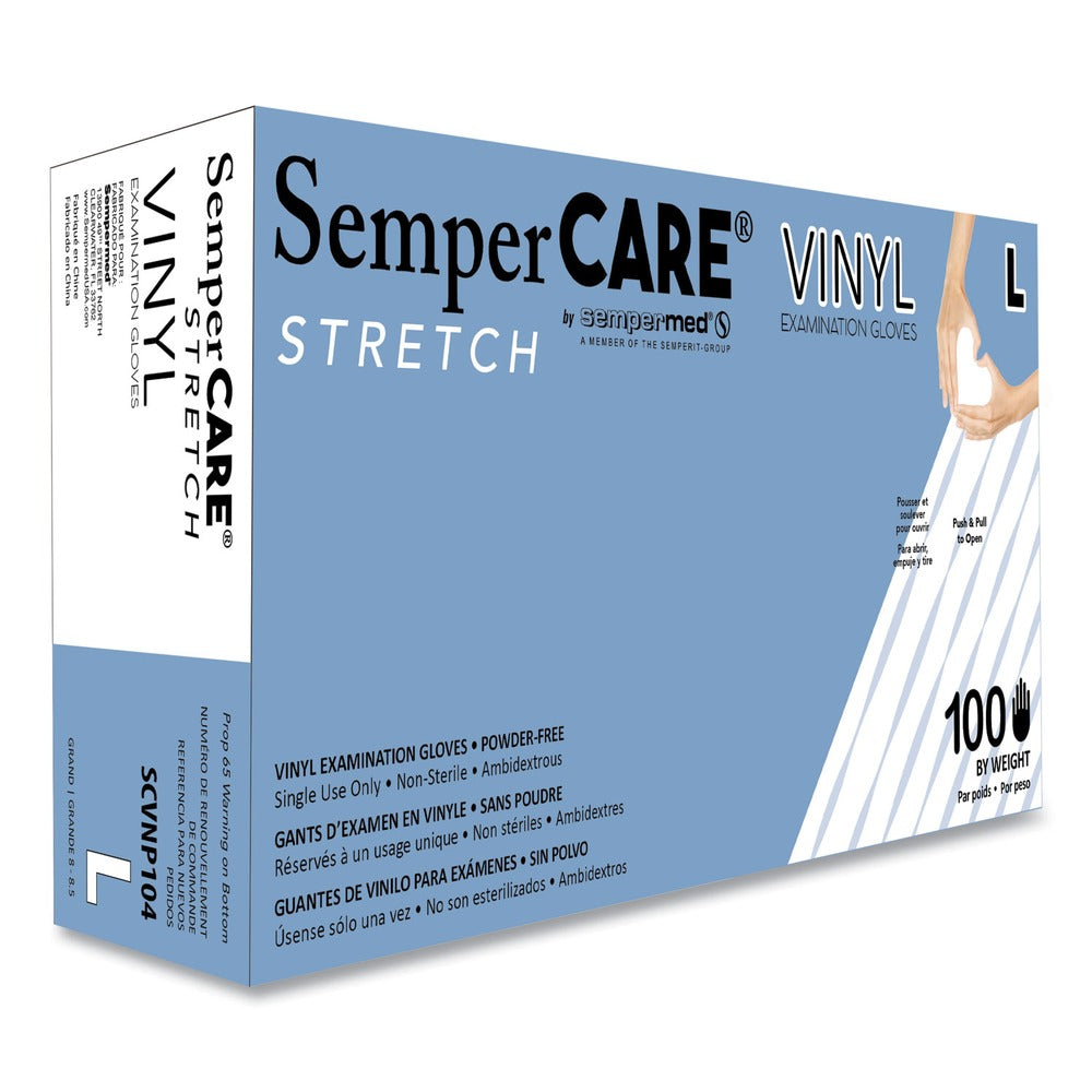 SemperCare Stretch Vinyl Examination Gloves - Large, Cream (1000/Carton)