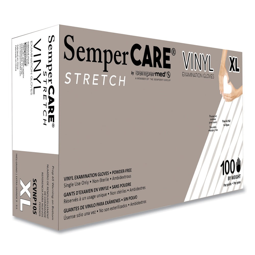 SemperCare Stretch Vinyl Examination Gloves - X-Large, Cream (100/Box)