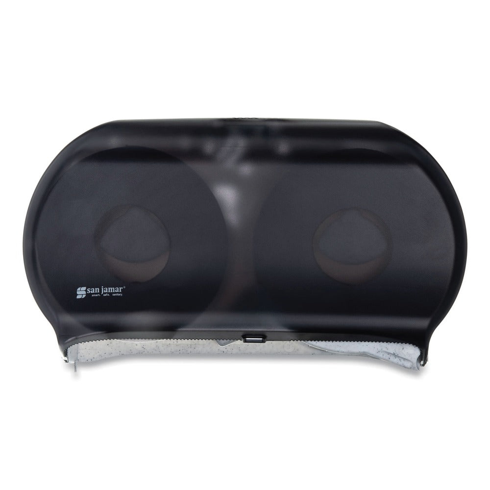 San Jamar 9 in. Roll 19 in. x 5.25 in. x 12 in. Twin Jumbo Classic Tissue Dispenser - Transparent Black Pearl