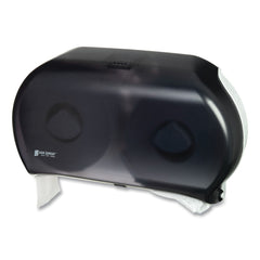 San Jamar 9 in. Roll 19 in. x 5.25 in. x 12 in. Twin Jumbo Classic Tissue Dispenser - Transparent Black Pearl