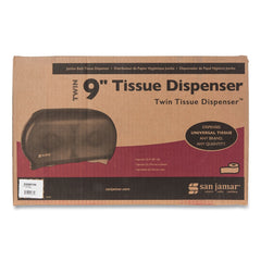 San Jamar 9 in. Roll 19 in. x 5.25 in. x 12 in. Twin Jumbo Classic Tissue Dispenser - Transparent Black Pearl