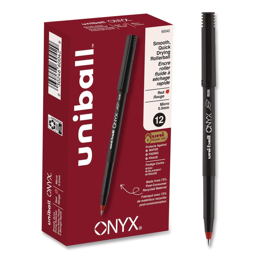 uni-ball ONYX Extra-Fine 0.5 mm Roller Ball Pen - Black/Red Barrel (1-Dozen)