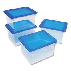 Storex 13.9 in. x 18.3 in. x 10.6 in. Letter/Legal Files Tote with Comfort Edges - Blue/Clear (4/Carton)