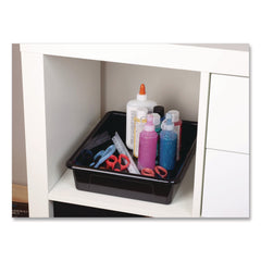 Storex Storage Tray, Flat, 0.8 gal, 10.65-in x 10.65-in x 2.96-in, Black, 5/Pack
