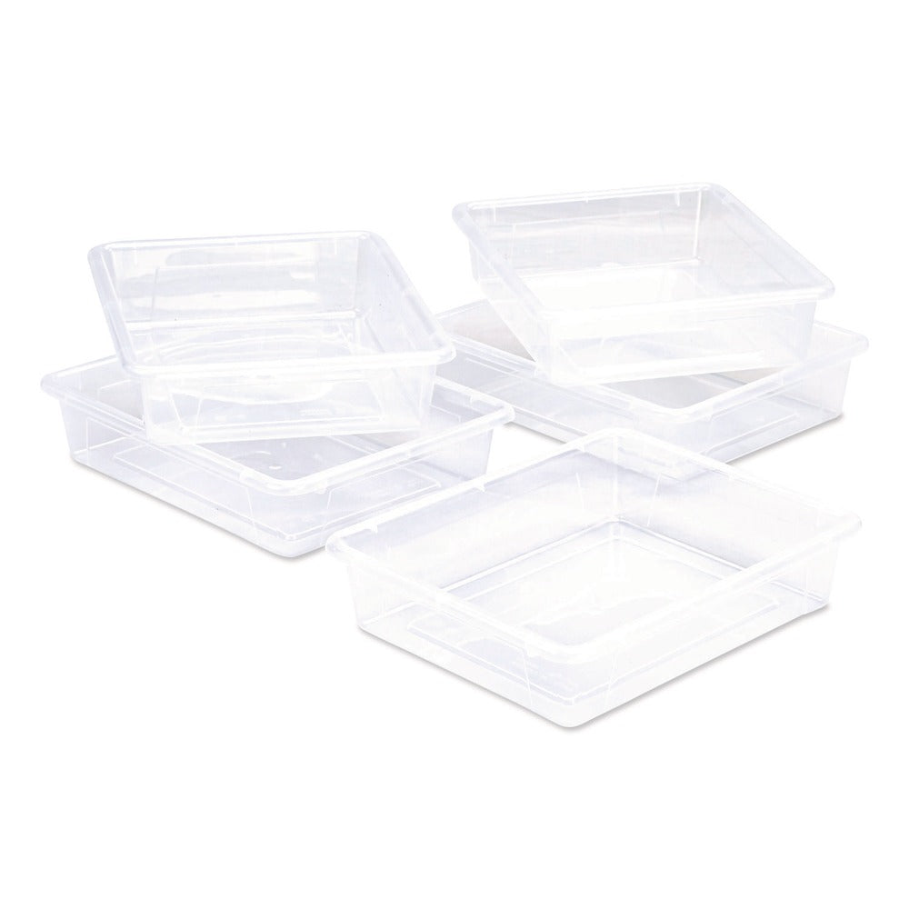 Storex Storage Tray, Flat, 1.69 gal, 10.65-in x 13.17-in x 2.96-in, Translucent, 5/Pack
