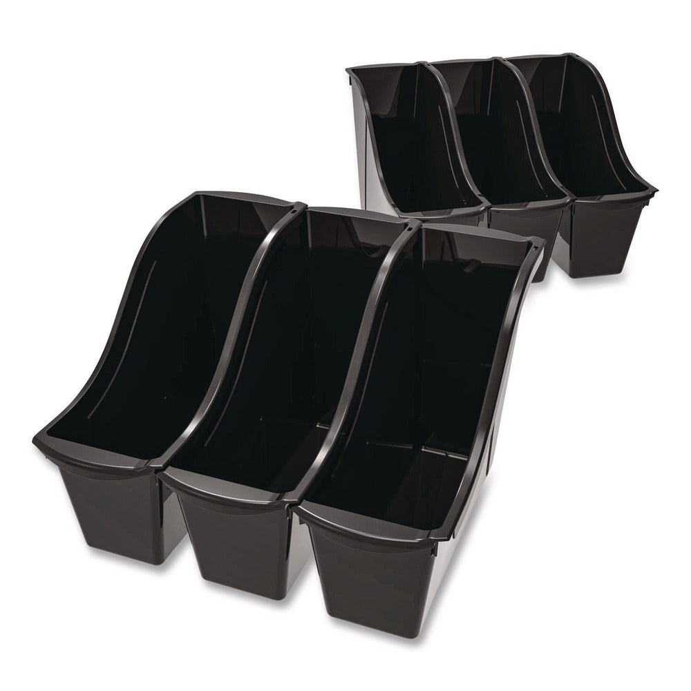 Storex Small Book Bin, 1.5 gal, 4.5-in x 11.75-in x 8.5-in, Black, 6/Pack