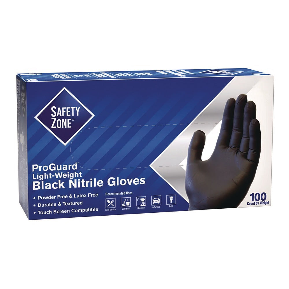 Safety Zone ProGuard Powder Free Nitrile Gloves - X-Large Black (1000/Carton)