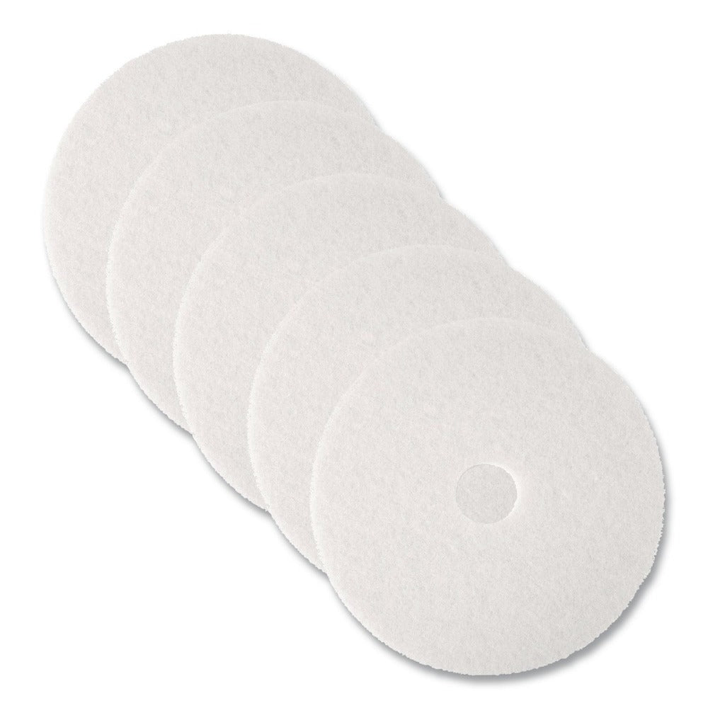3M 4100 13 in. Diameter Low-Speed Super Polishing Floor Pads - White (5/Carton)