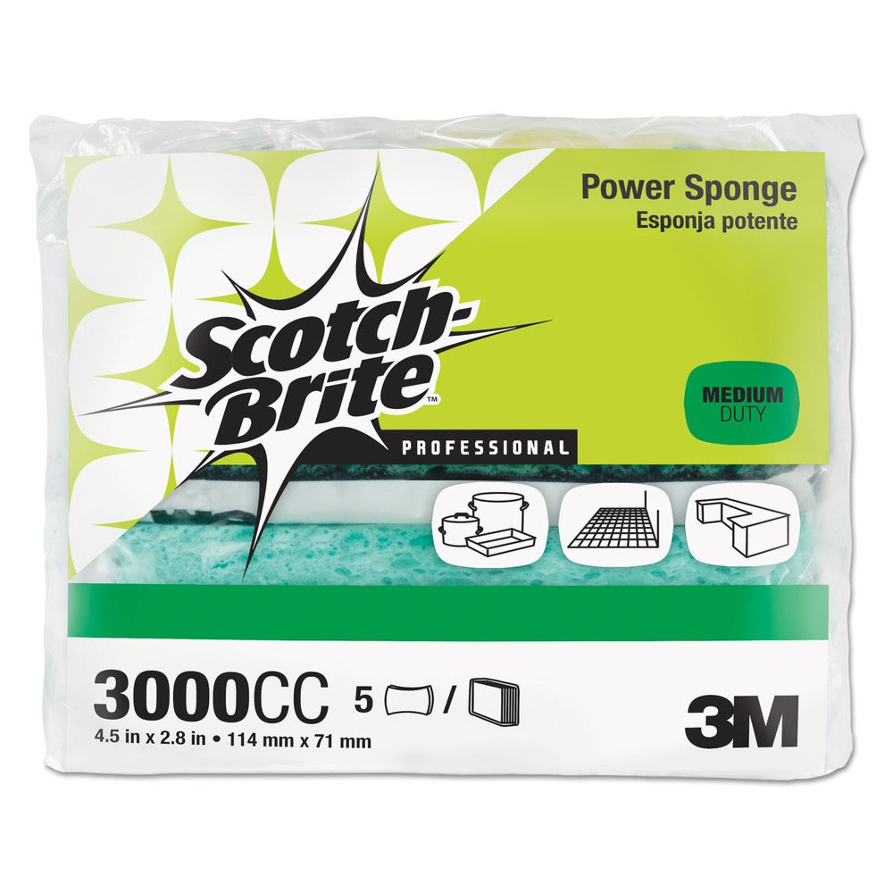 Scotch-Brite PROFESSIONAL 3000CC 2.8 in. x 4.5 in. 0.6 in. Thick Power Sponge - Blue/Teal (5/Pack)