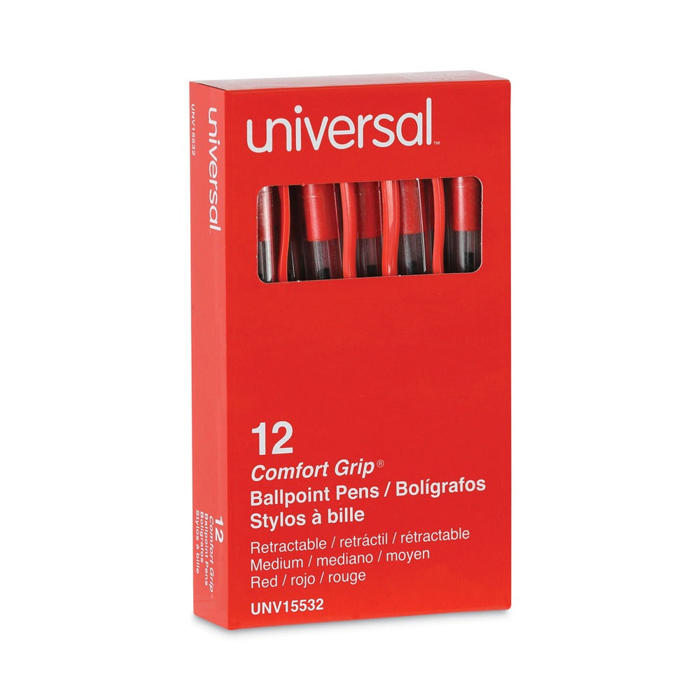 Universal 1 mm Comfort Grip Retractable Ballpoint Pen - Medium, Red (1 Dozen)