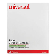 Universal 11 in. x 8.5 in. Embossed Leather Grain Paper 2-Pocket Portfolio - Light Blue (25/Box)