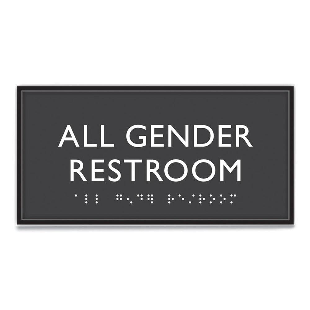 Headline Sign 4 in. x 8 in. All Gender Restroom Plastic ADA Sign - Clear/White