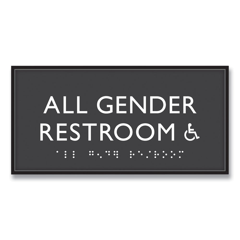 Headline Sign 4 in. x 8 in. All Gender Restroom Accessible Plastic ADA Sign - Clear/White