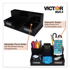 Victor 10.5 in. x 5.5 in. x 4 in. 6 Compartments Wood Desk Organizer with Smartphone Holder - Midnight Black