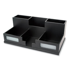 Victor 10.5 in. x 5.5 in. x 4 in. 6 Compartments Wood Desk Organizer with Smartphone Holder - Midnight Black