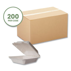 Vegware WHBRG-8 HW 7.9 in. x 7.9 in. x 2.9 in. Molded Fiber Compostable Sugarcane Clamshell Container - White (200/Carton)