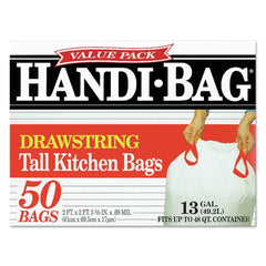 Handi-Bag 24 in. x 27.38 in. 13-Gallon Drawstring Kitchen Bags - White (50/Box)