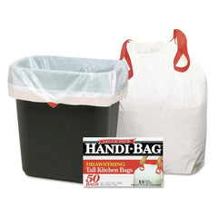 Handi-Bag 24 in. x 27.38 in. 13-Gallon Drawstring Kitchen Bags - White (50/Box)